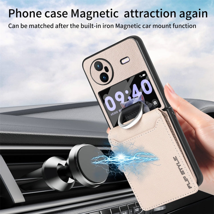 For vivo X Flip Litchi Texture Card Bag Shockproof Phone Case with Ring Holder / Film
