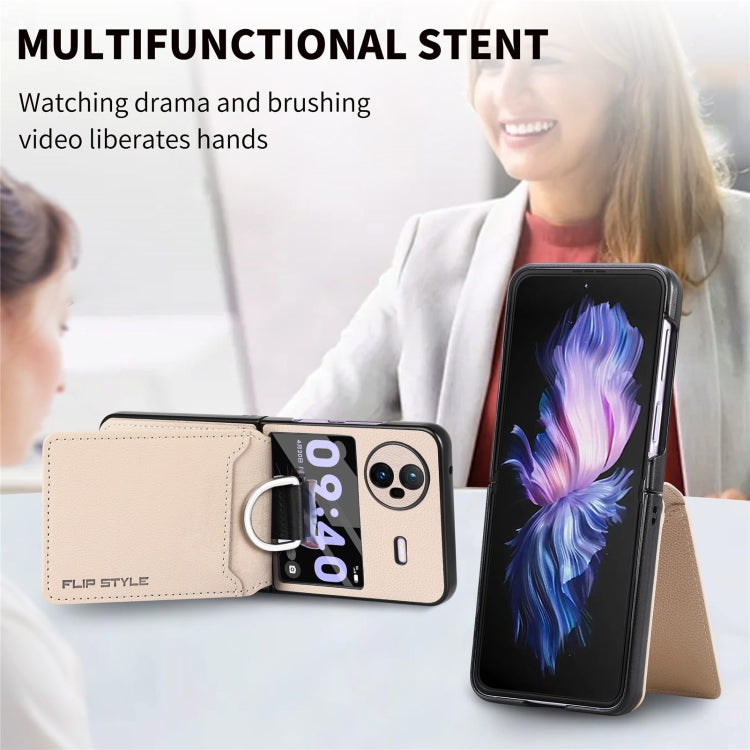 For vivo X Flip Litchi Texture Card Bag Shockproof Phone Case with Ring Holder / Film