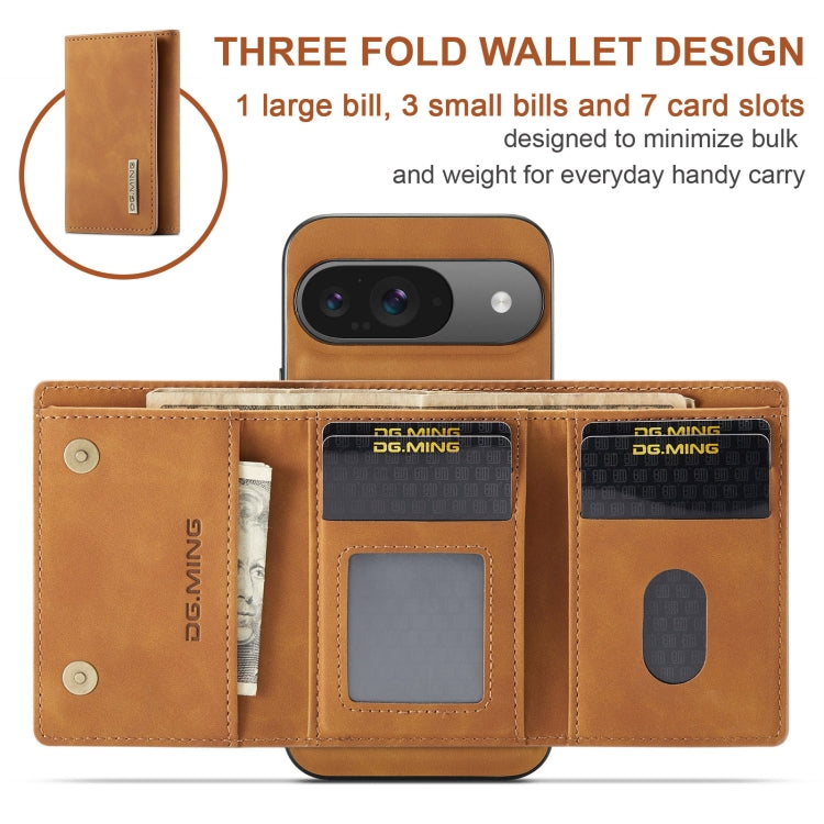For Google Pixel 9 / 9 Pro DG.MING M1 Series 3-Fold Multi Card Wallet + Magnetic Phone Case