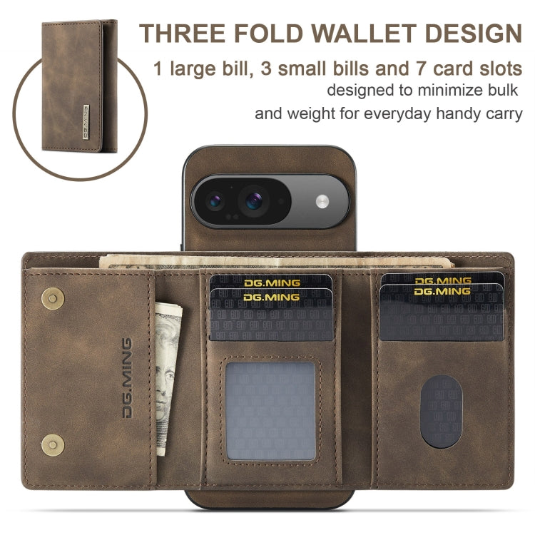 For Google Pixel 9 / 9 Pro DG.MING M1 Series 3-Fold Multi Card Wallet + Magnetic Phone Case