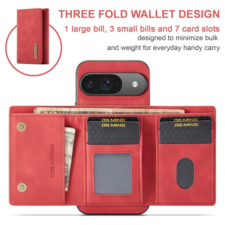 For Google Pixel 9 / 9 Pro DG.MING M1 Series 3-Fold Multi Card Wallet + Magnetic Phone Case