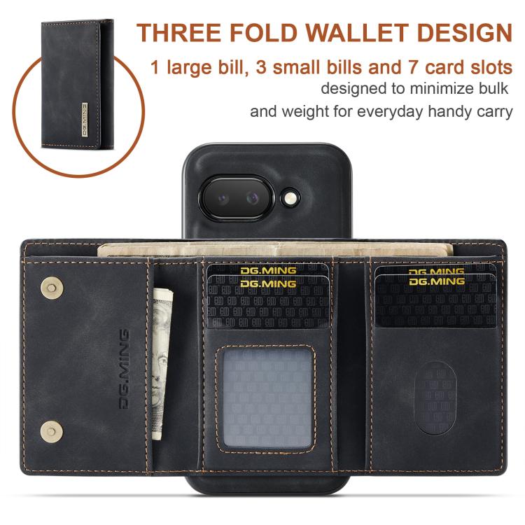 For Google Pixel 9a DG.MING M1 Series 3-Fold Multi Card Wallet + Magnetic Phone Case