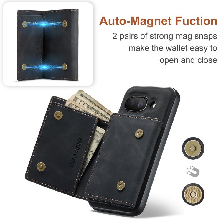 For Google Pixel 9a DG.MING M1 Series 3-Fold Multi Card Wallet + Magnetic Phone Case