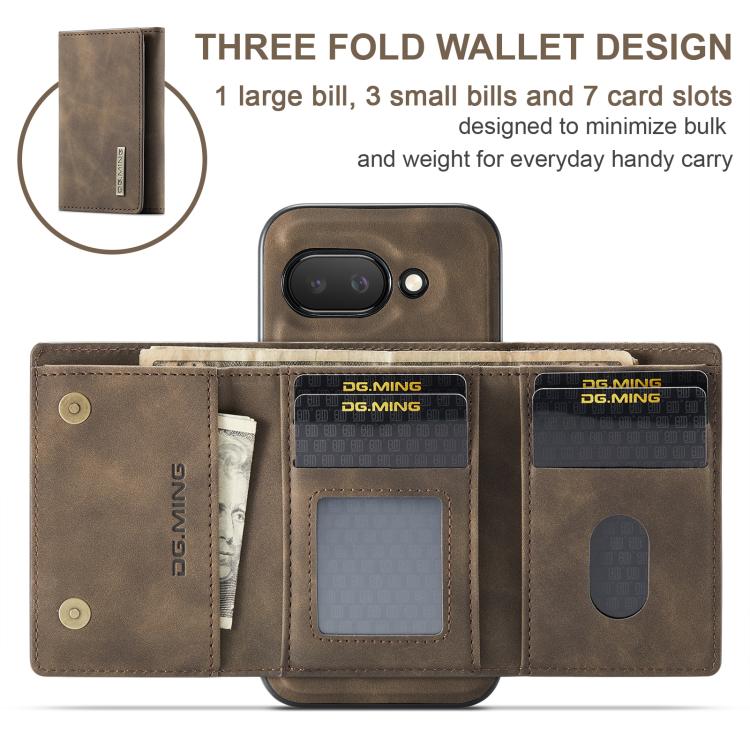 For Google Pixel 9a DG.MING M1 Series 3-Fold Multi Card Wallet + Magnetic Phone Case