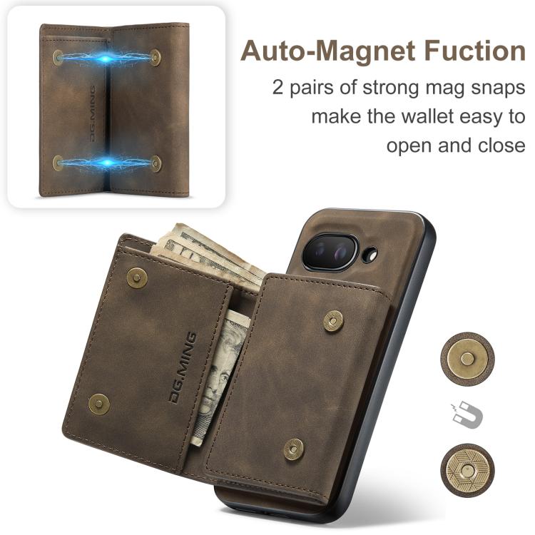 For Google Pixel 9a DG.MING M1 Series 3-Fold Multi Card Wallet + Magnetic Phone Case