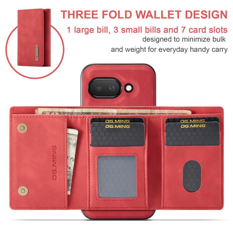 For Google Pixel 9a DG.MING M1 Series 3-Fold Multi Card Wallet + Magnetic Phone Case