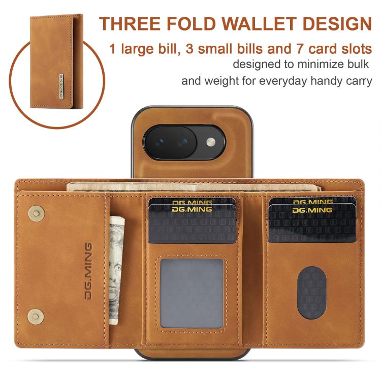 For Google Pixel 10a DG.MING M1 Series 3-Fold Multi Card Wallet + Magnetic Phone Case