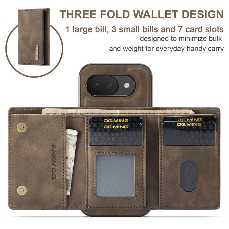For Google Pixel 10a DG.MING M1 Series 3-Fold Multi Card Wallet + Magnetic Phone Case