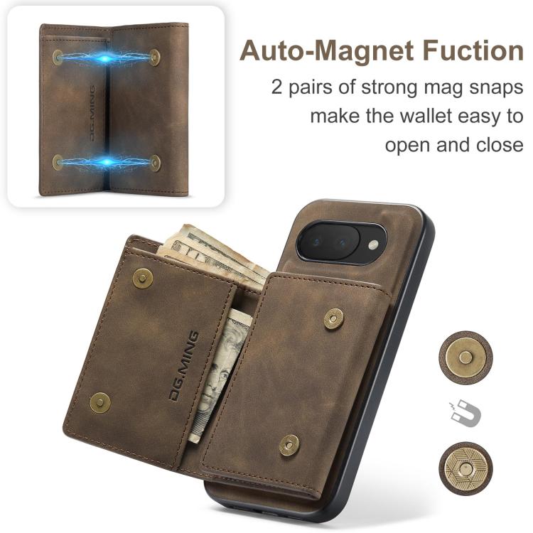 For Google Pixel 10a DG.MING M1 Series 3-Fold Multi Card Wallet + Magnetic Phone Case
