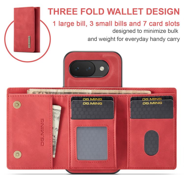 For Google Pixel 10a DG.MING M1 Series 3-Fold Multi Card Wallet + Magnetic Phone Case