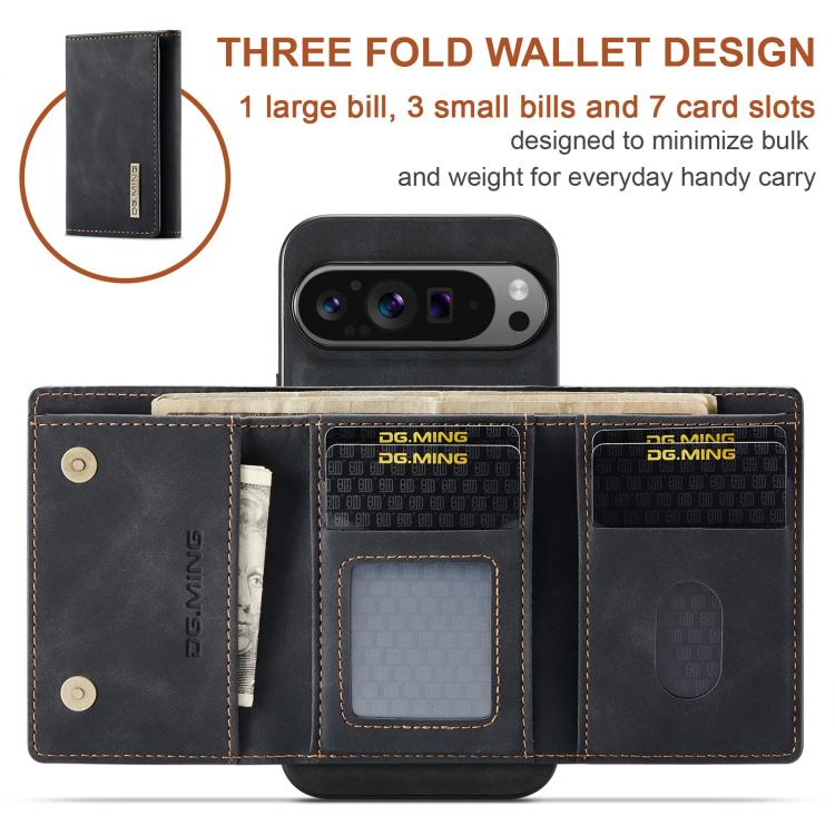 For Google Pixel 10 Pro XL DG.MING M1 Series 3-Fold Multi Card Wallet + Magnetic Phone Case