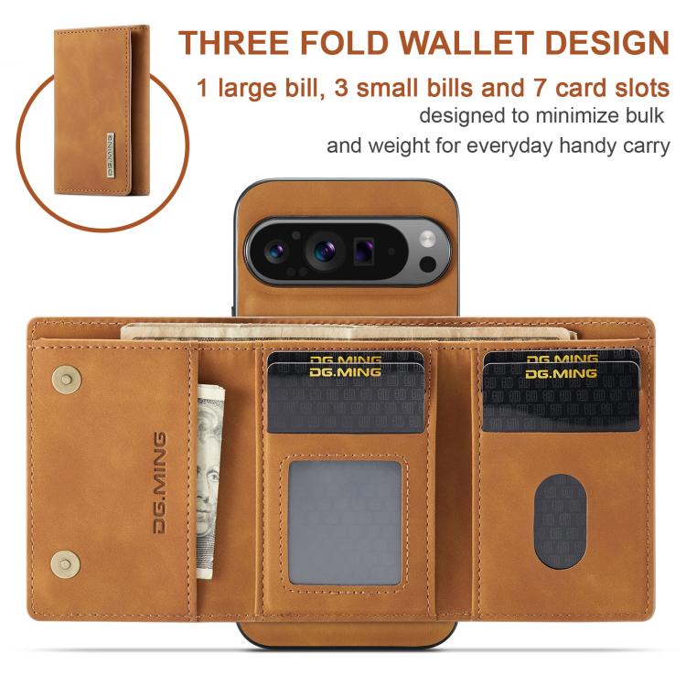 For Google Pixel 10 Pro XL DG.MING M1 Series 3-Fold Multi Card Wallet + Magnetic Phone Case