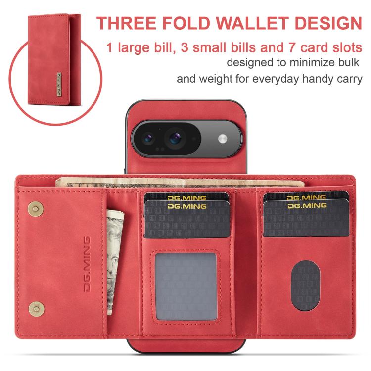 For Google Pixel 10 / 10 Pro DG.MING M1 Series 3-Fold Multi Card Wallet + Magnetic Phone Case