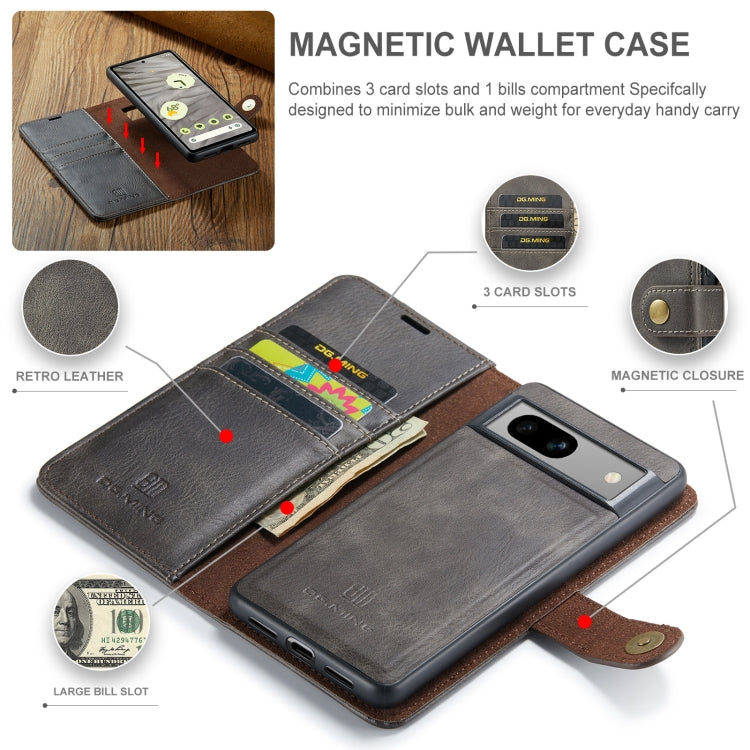 For Google Pixel 8a DG.MING Crazy Horse Texture Detachable Magnetic Leather Phone Case