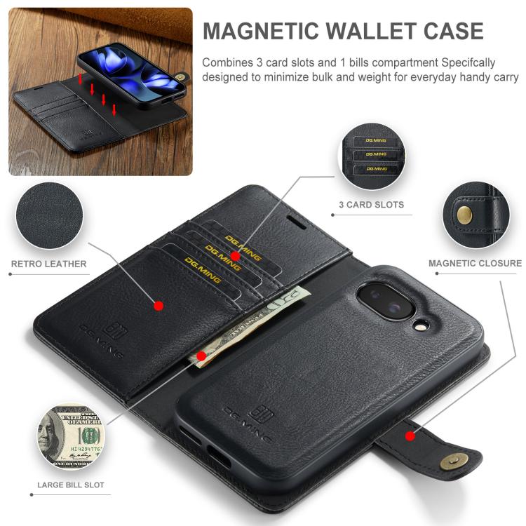 For Google Pixel 9a DG.MING Crazy Horse Texture Detachable Magnetic Leather Phone Case