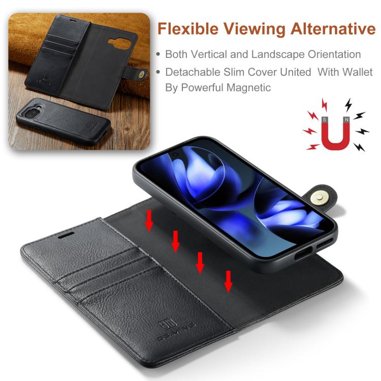 For Google Pixel 9a DG.MING Crazy Horse Texture Detachable Magnetic Leather Phone Case
