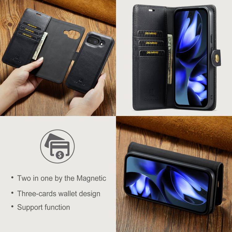 For Google Pixel 9a DG.MING Crazy Horse Texture Detachable Magnetic Leather Phone Case