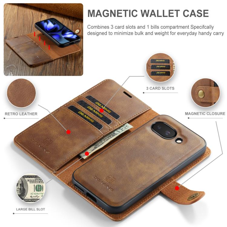 For Google Pixel 9a DG.MING Crazy Horse Texture Detachable Magnetic Leather Phone Case
