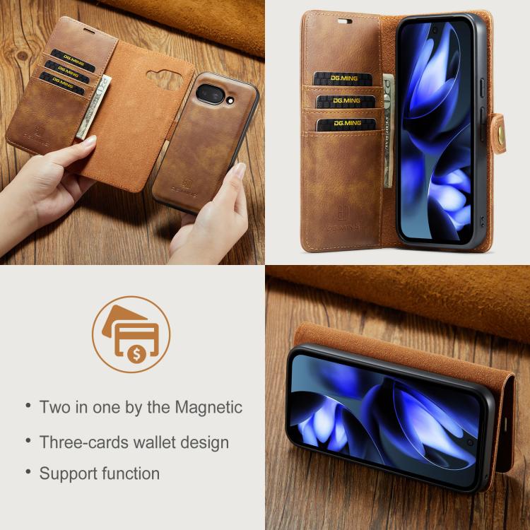 For Google Pixel 9a DG.MING Crazy Horse Texture Detachable Magnetic Leather Phone Case