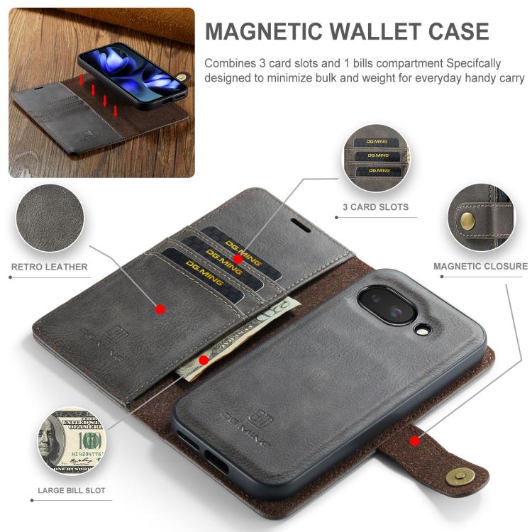 For Google Pixel 9a DG.MING Crazy Horse Texture Detachable Magnetic Leather Phone Case