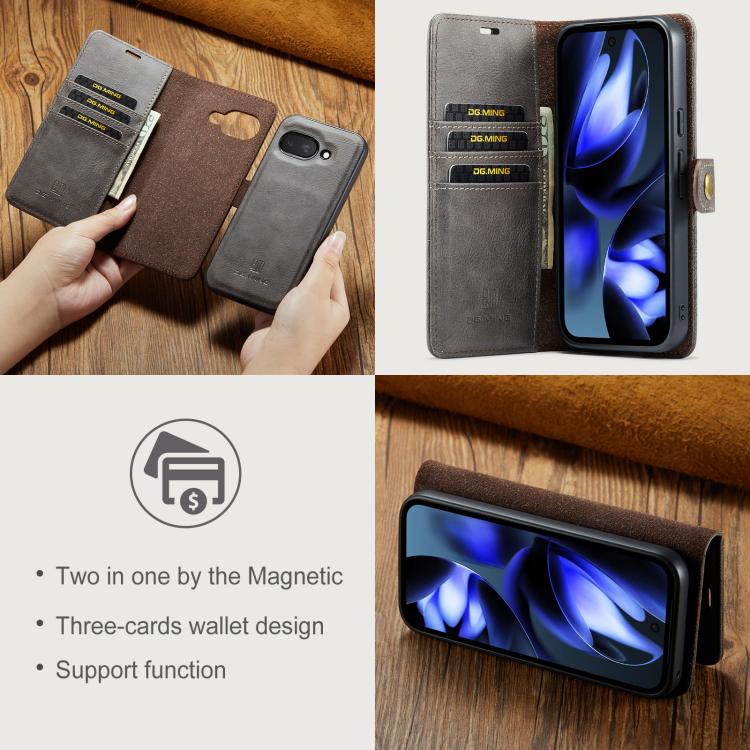 For Google Pixel 9a DG.MING Crazy Horse Texture Detachable Magnetic Leather Phone Case