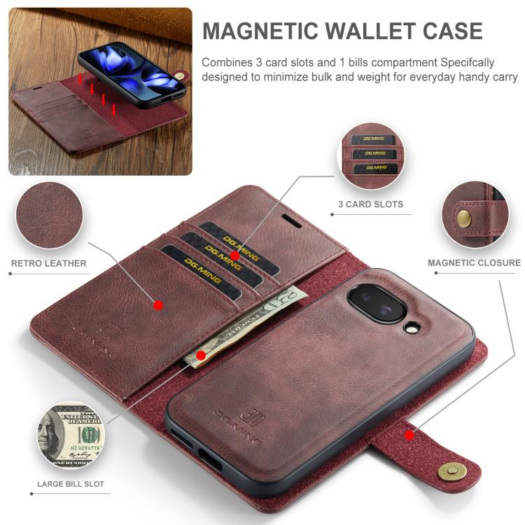 For Google Pixel 9a DG.MING Crazy Horse Texture Detachable Magnetic Leather Phone Case