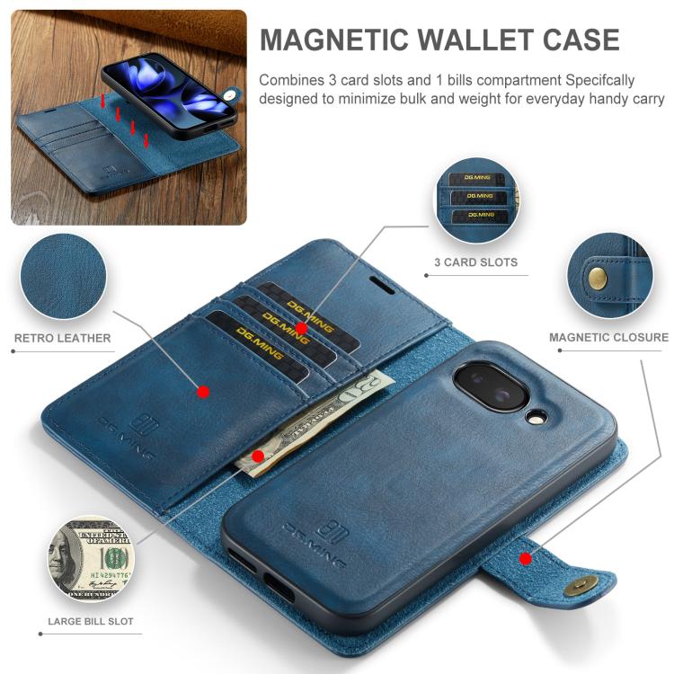 For Google Pixel 9a DG.MING Crazy Horse Texture Detachable Magnetic Leather Phone Case