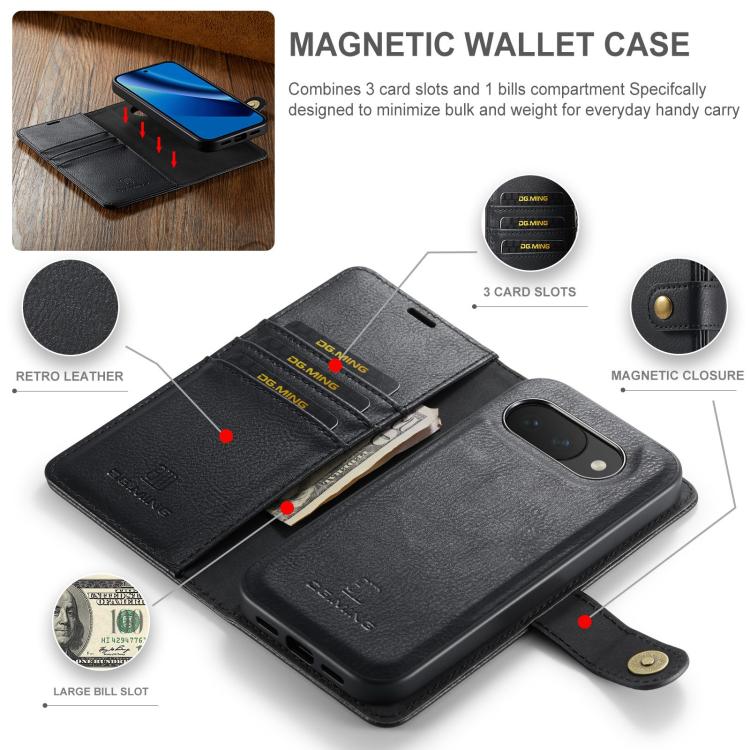 For Google Pixel 10a DG.MING Crazy Horse Texture Detachable Magnetic Leather Phone Case