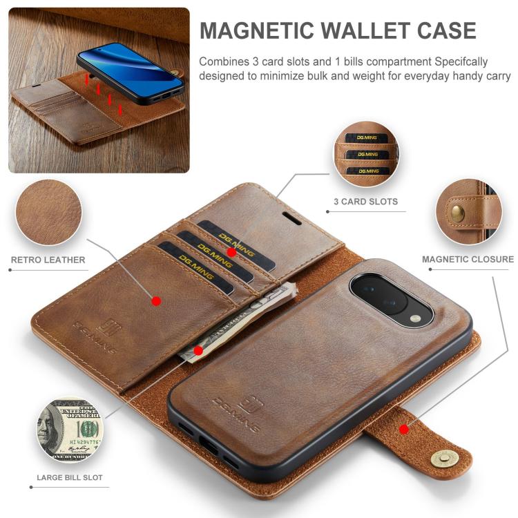 For Google Pixel 10a DG.MING Crazy Horse Texture Detachable Magnetic Leather Phone Case