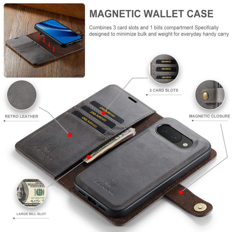 For Google Pixel 10a DG.MING Crazy Horse Texture Detachable Magnetic Leather Phone Case