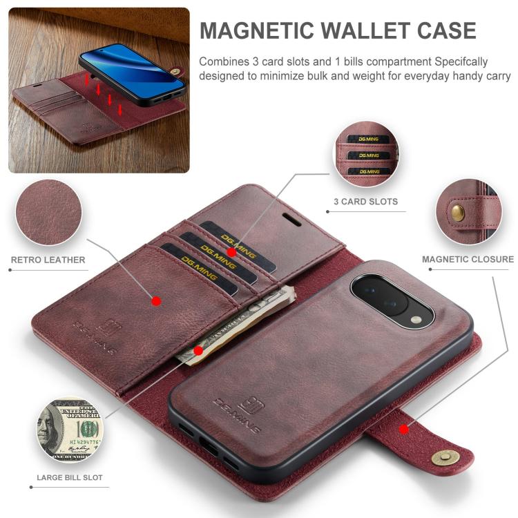For Google Pixel 10a DG.MING Crazy Horse Texture Detachable Magnetic Leather Phone Case