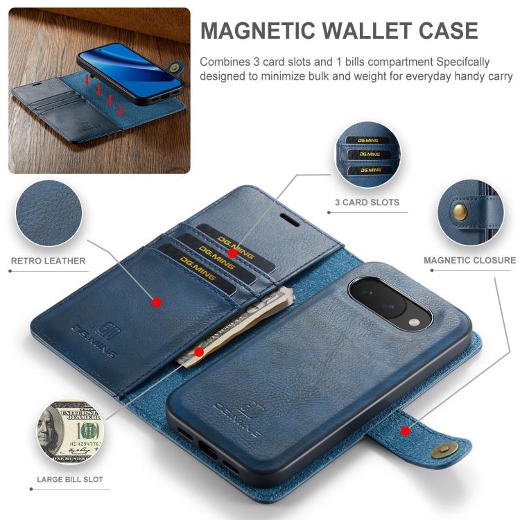 For Google Pixel 10a DG.MING Crazy Horse Texture Detachable Magnetic Leather Phone Case