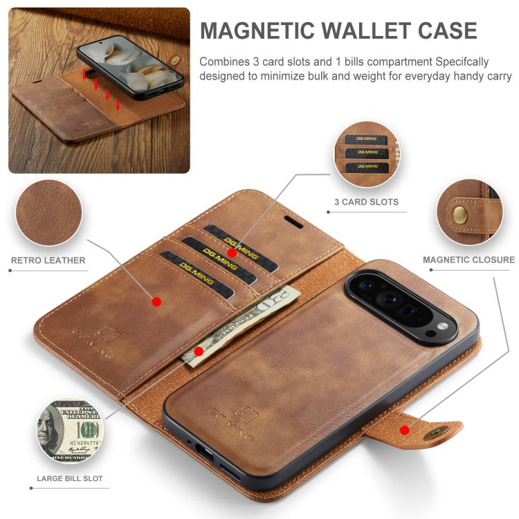 For Google Pixel 10 Pro XL DG.MING Crazy Horse Texture Detachable Magnetic Leather Phone Case