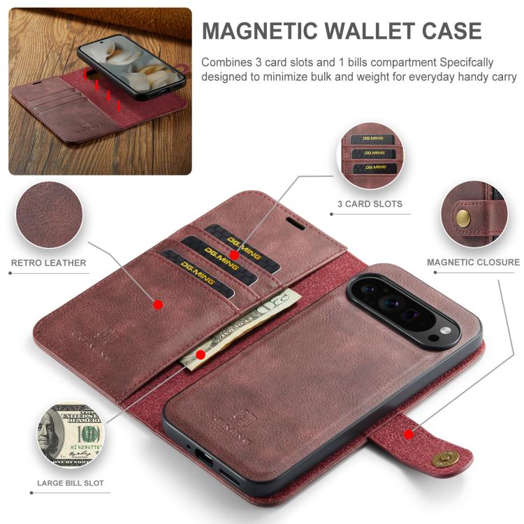 For Google Pixel 10 Pro XL DG.MING Crazy Horse Texture Detachable Magnetic Leather Phone Case