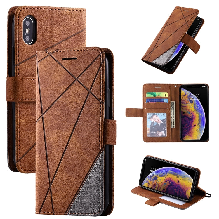For iPhone X / XS Skin Feel Splicing Horizontal Flip Leather Case with Holder & Card Slots & Wallet & Photo Frame