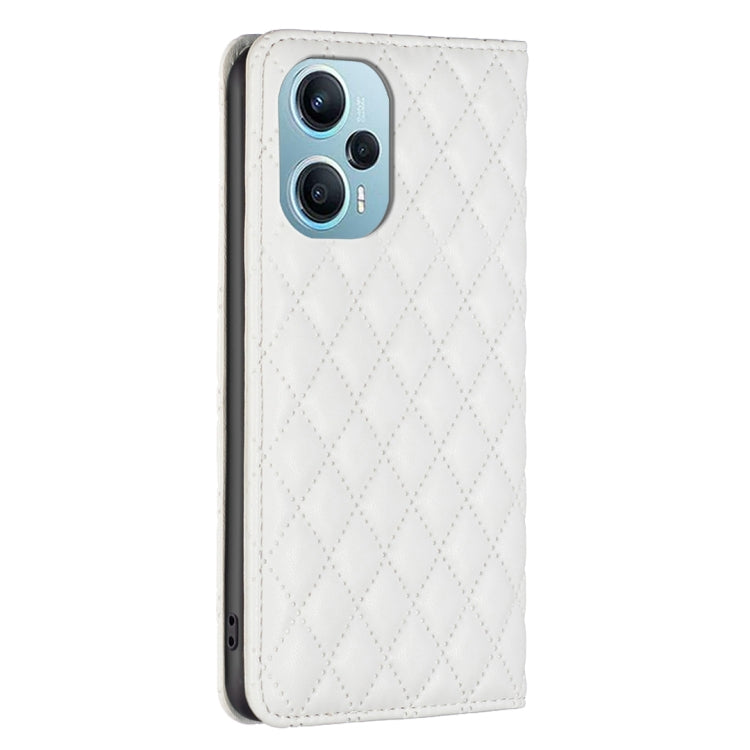 For Xiaomi Poco F5 5G / Redmi Note 12 Turbo Diamond Lattice Magnetic Leather Flip Phone Case
