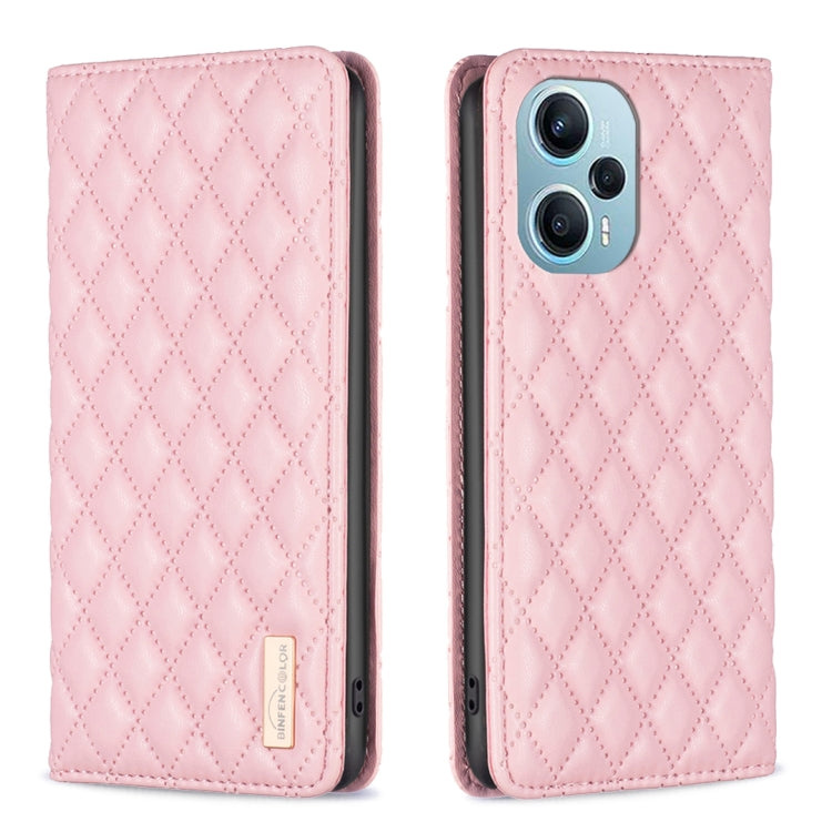 For Xiaomi Poco F5 5G / Redmi Note 12 Turbo Diamond Lattice Magnetic Leather Flip Phone Case