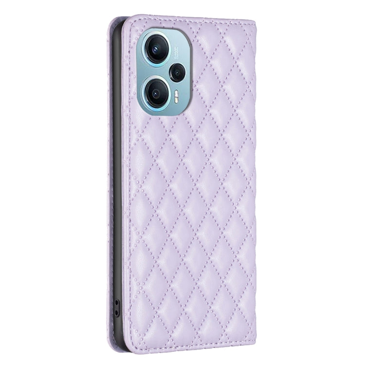 For Xiaomi Poco F5 5G / Redmi Note 12 Turbo Diamond Lattice Magnetic Leather Flip Phone Case