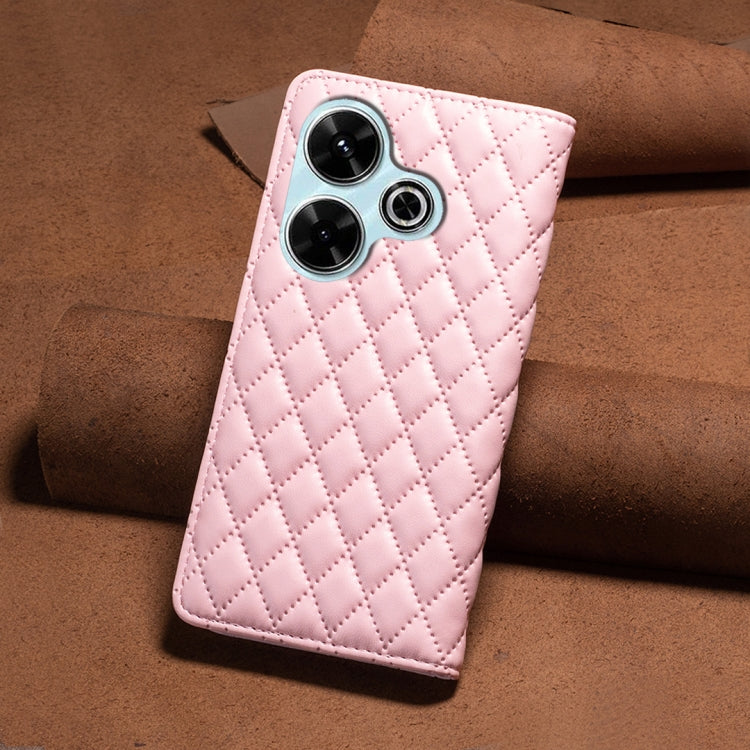For Xiaomi Poco M6 4G / Redmi 13 4G Diamond Lattice Magnetic Leather Flip Phone Case