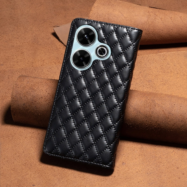 For Xiaomi Poco M6 4G / Redmi 13 4G Diamond Lattice Magnetic Leather Flip Phone Case