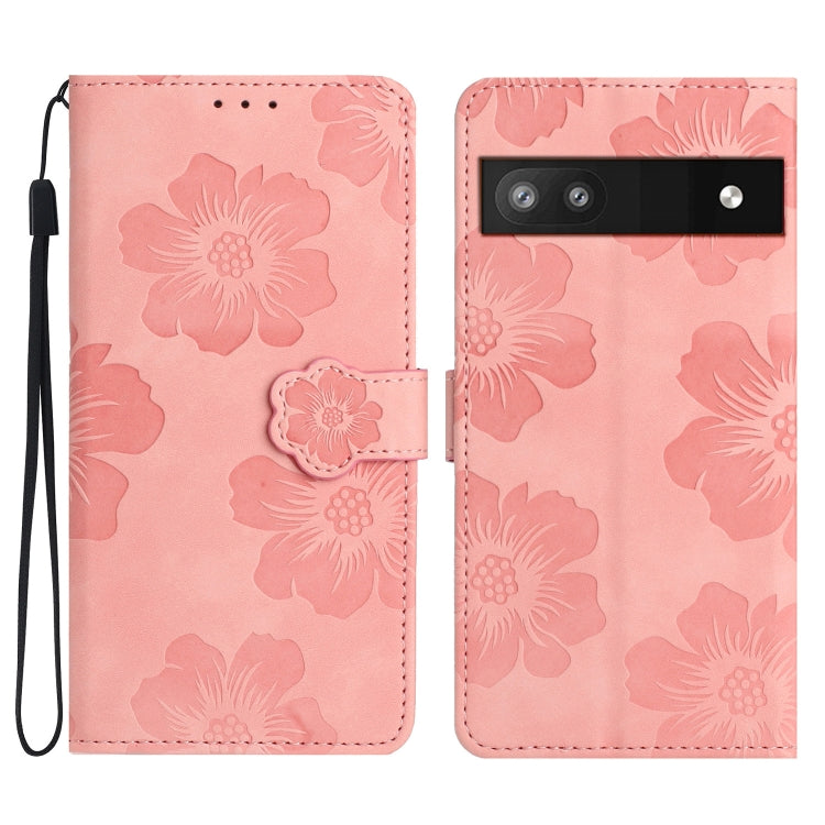 For Google Pixel 6a Flower Embossing Pattern Leather Phone Case