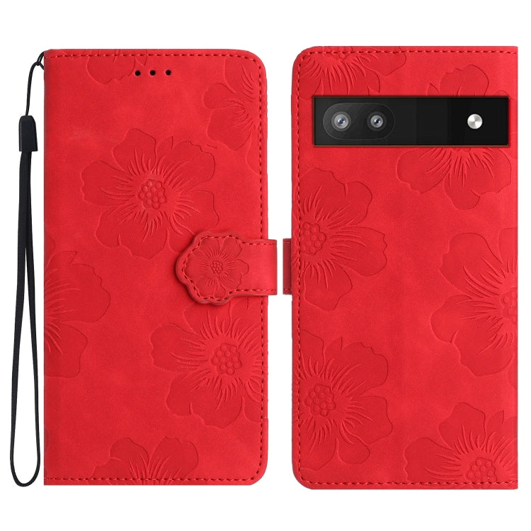 For Google Pixel 6a Flower Embossing Pattern Leather Phone Case