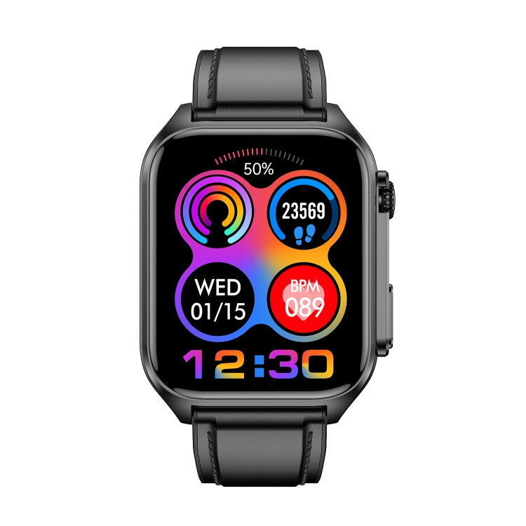 TK12 1.96 inch IP67 Waterproof Leather Band Smart Watch Supports ECG / Remote Families Care / Bluetooth Call / Body Temperature Monitoring