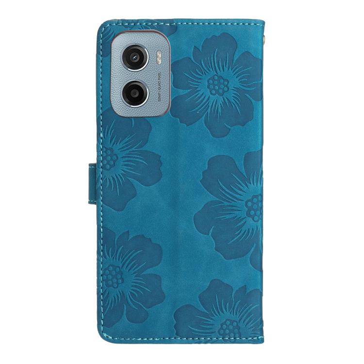 For Motorola Moto E15 4G Flower Embossing Pattern Leather Phone Case