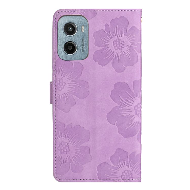For Motorola Moto E15 4G Flower Embossing Pattern Leather Phone Case