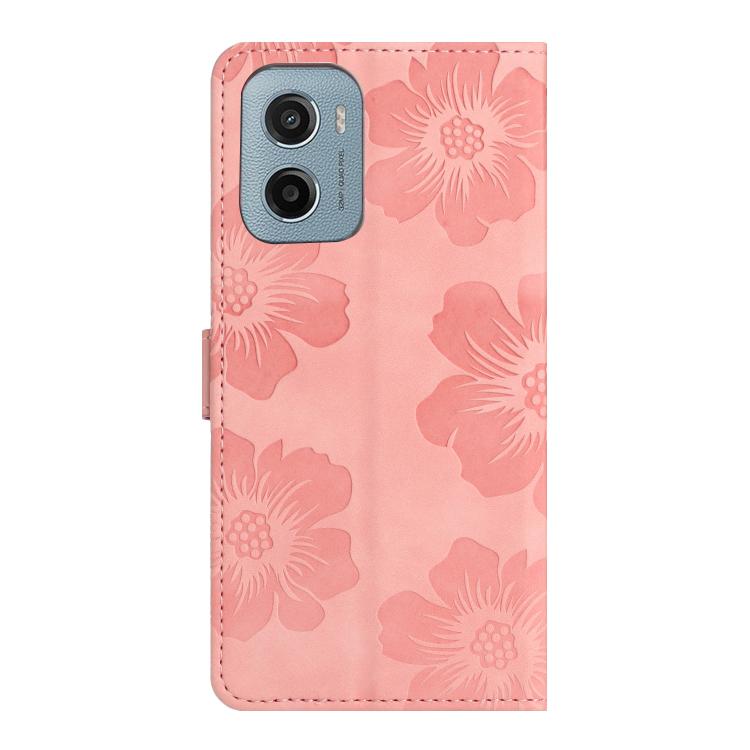For Motorola Moto E15 4G Flower Embossing Pattern Leather Phone Case