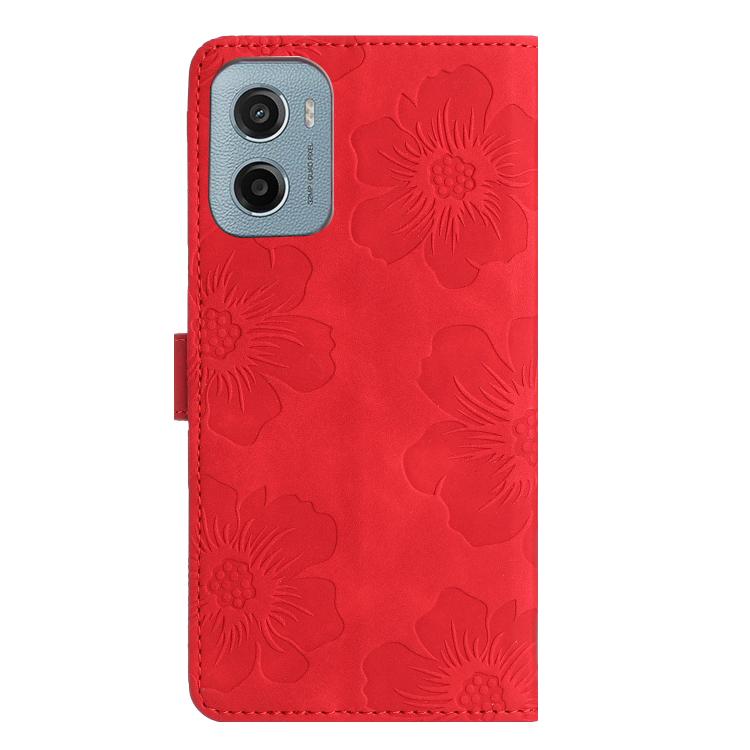 For Motorola Moto E15 4G Flower Embossing Pattern Leather Phone Case
