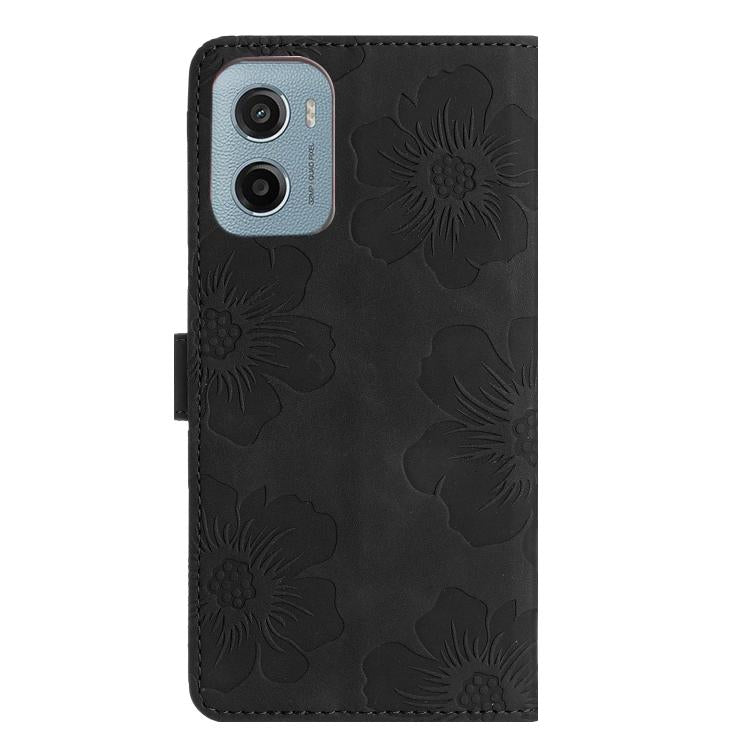 For Motorola Moto E15 4G Flower Embossing Pattern Leather Phone Case
