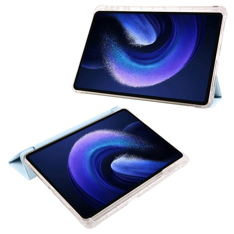 For Xiaomi Pad 7 / 7 Pro 3-fold Clear TPU Smart Leather Tablet Case with Pen Slot