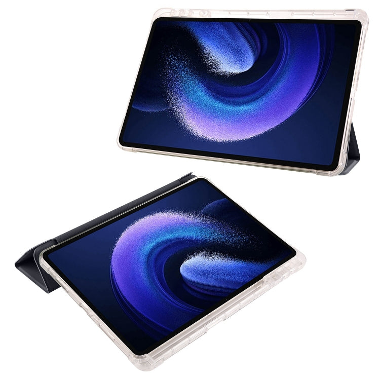 For Xiaomi Pad 7 / 7 Pro 3-fold Clear TPU Smart Leather Tablet Case with Pen Slot